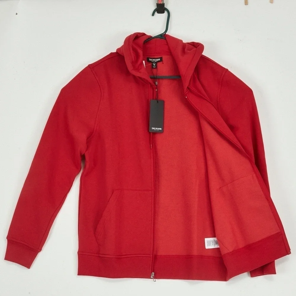 True Religion Mens Red World Tour Established 2002 Graphic Zip Hoodie Size L